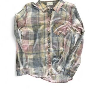 Maurices Pastel Plaid Button-Down Shirt in Pink, Blue & Cream